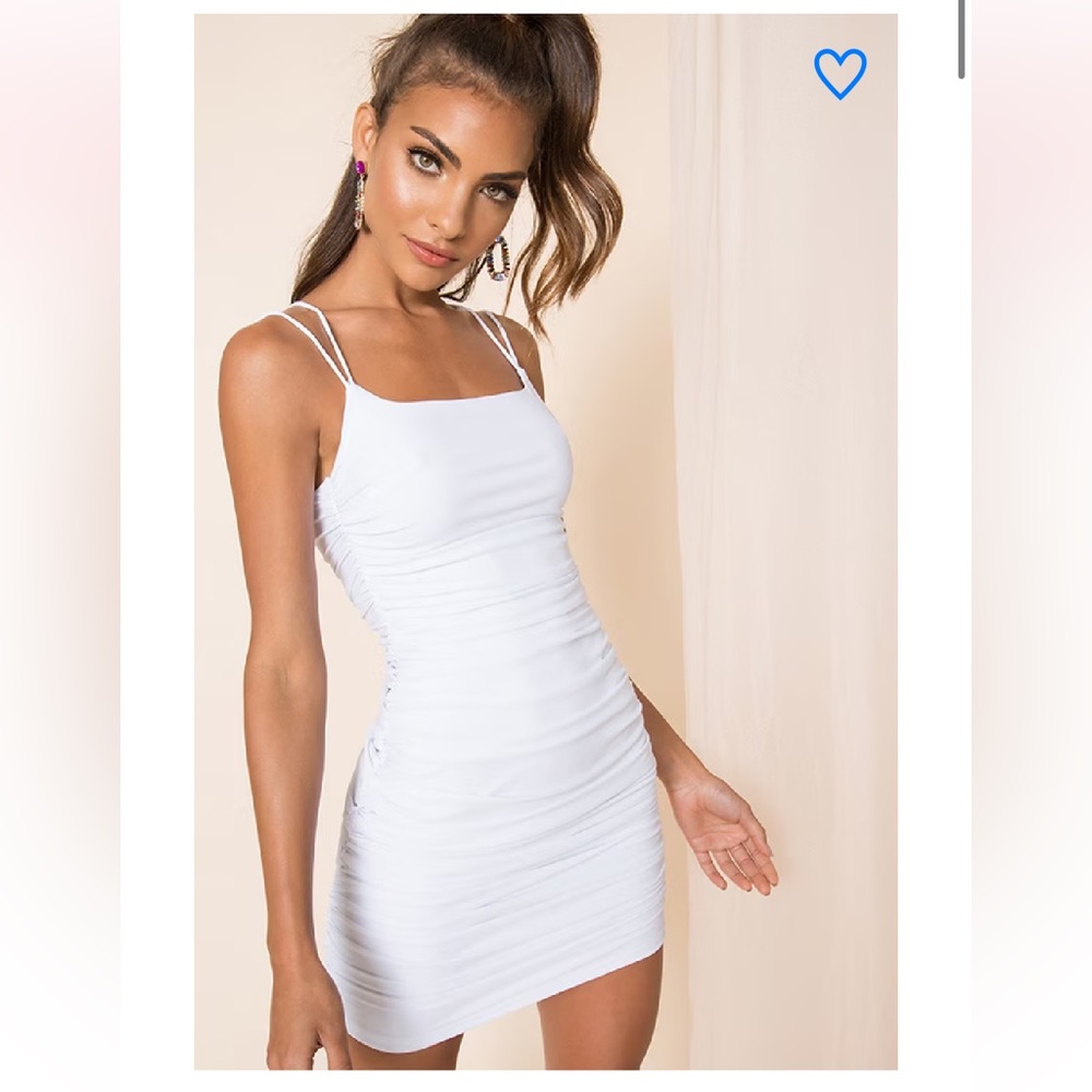 superdown White Ruched Mini Dress with Double Straps